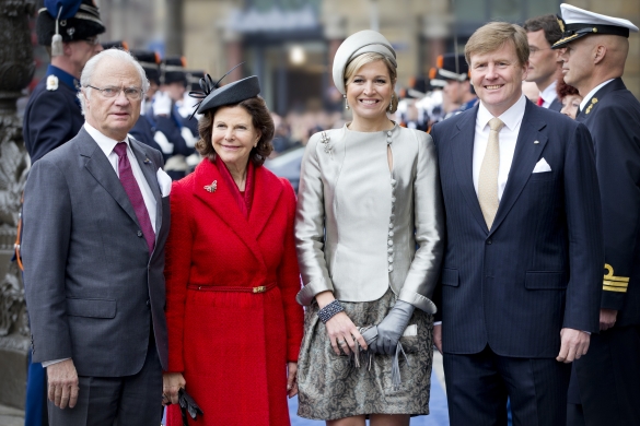 Queen Silvia in Whitely Fischer Ltd. and Queen Máxima in Fabienne Delvigne, April 4, 2014 | The Royal Hats Blog