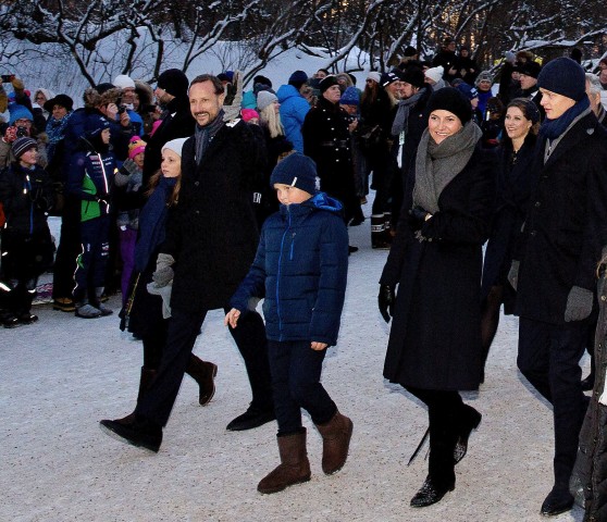 17 Jan 2016, Oslo, Norway --- Oslo, 17-01-2016 Crown Prince Haakon, Crown Princess Mette-Marit and Princess Ingrid Alexandra, Prince Sverre Magnus, Marius Borg Høiby and Princess Märtha Louise 25th anniversary of the ascension to the Norwegian throne of Their Majesties King Harald and Queen Sonja The Royal Family attends the events at The Palace Square (Slottsplassen) RPE/Albert Nieboer/Netherlands OUT - NO WIRE SERVICE - --- Image by © Albert Nieboer/dpa/Corbis